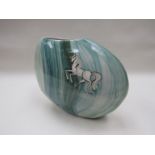 A 1950's Italian ceramic free form vase painted with Stallion. Indistinctly signed. 16.