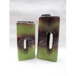 Two Ubelacker/Ű Keramic green and brown "Chimney " vases 1445/21 and 1446/25