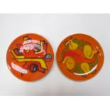 Two orange Poole Delphis plates 20.