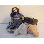 A 12" Heubach doll with small trunk of clothes