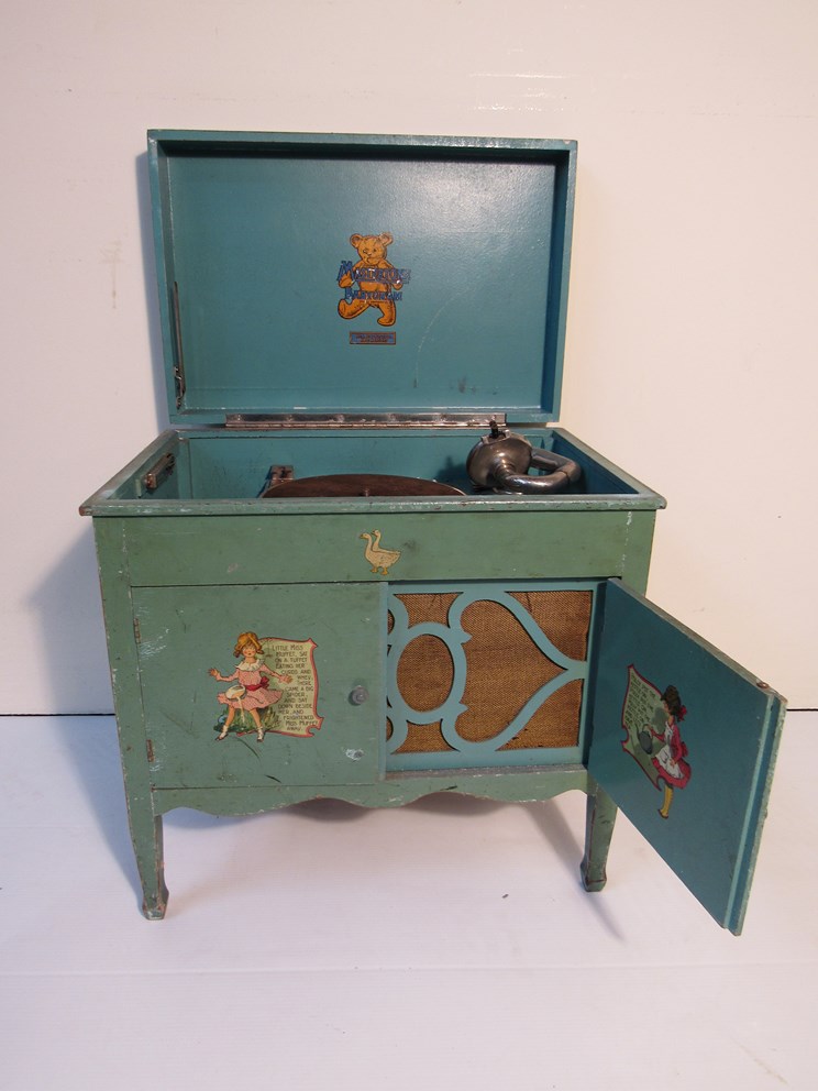 A child's gramaphone in painted cabinet