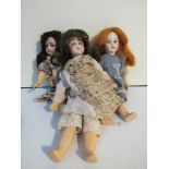 Three 10" German bisque head dolls