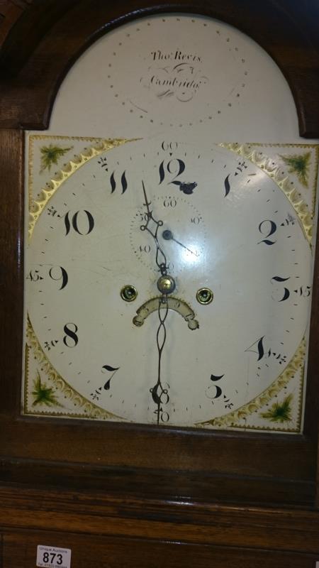 An oak cased 8 day Grandfather clock
 
The name & place on the dial reads Tho Revis Cambridge - Image 2 of 3