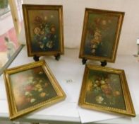 A set of 4 gilt framed oil on board floral paintings signed Grafin?