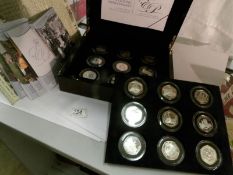 A cased set of 18 silver proof Diamond wedding anniversary coins