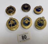 6 Masonic Lodge medals including 2 silver gilt, London, Essex,