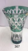 A Val St. Lambert Belgian green glass vase, signed
 
No damage observed
Height is 20cm