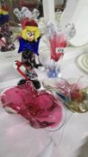 An art glass vase, clown and 2 bowls