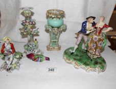 4 items of a/f porcelain including figures
 
Green ornament: approximate height 18.5cm
poor to