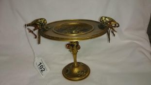A superb circa 1900 French art nouveau gilt and cold painted bronze Tazza surmounted with a pair