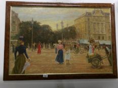 A large 20th century oil painting of a Victorian town
 
Frame 101cm x 70cm
Picture 89.5cm x 39.