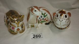 3 Royal Crown Derby paperweights, Cottage garden cat, stoat and guinea pig
 
This is in good