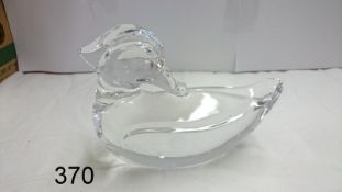 A Val. St. Lambert Belgian glass duck, signed