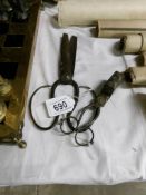 A pair of 19th century signed Japanese scissors and a pair of 19th century oil lamp wick scissors