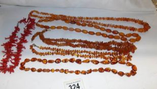 3 amber necklaces,