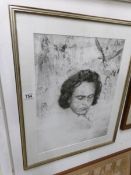 A framed and glazed pencil drawing