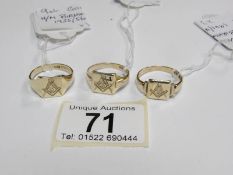 3 9ct gold Masonic rings hallmarked Birmingham 1941/42 'R',