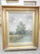 A gilt framed and glazed country scene watercolour signed E Coles