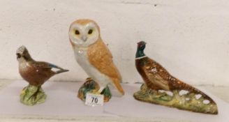 A Beswick owl No. 1046, A Beswick Pheasant No.