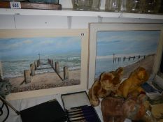 2 framed oil on board beach scenes signed Robert Pearce