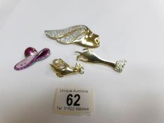 4 art deco style brooches