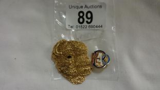 A 9ct gold R.A.O.B badge circa 1915 and an R.A.O.B 'Buffalo' badge