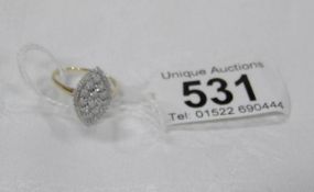 A Marquis cut 20pt yellow gold diamond ring size P