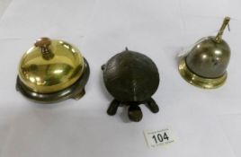 3 early shop bells including rare Russell and Erwin example and a tortoise