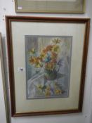 A framed and glazed floral watercolour signed Avril Morris