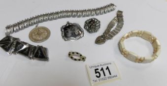 A mixed lot of vintage jewellery including Trifairi bracelet, ivory bracelet,