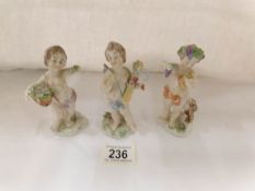3 19th century continental porcelain cherub figures (slightly a/f)
