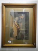 A framed and glazed study of a blacksmith signed W Baldwin