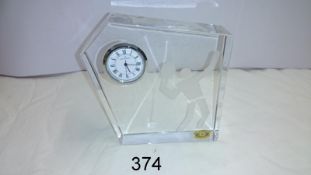 A Val St. Lambeth Belgian glass clock with tennis motif, signed