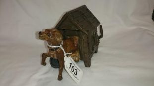A cold painted bronze dog kennel inkwell marked Gerschutz
