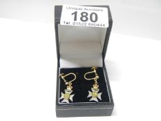 A pair of 9ct gold and enamel 'Kings Rifles' earrings