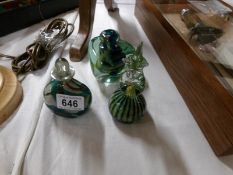 An Mdina glass scent bottle and 2 Mdina glass paperweights