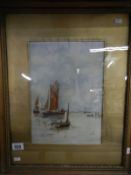 A watercolour of fishing boats by E Goodsin, 1915