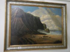 An oil painting of Whitby coast scene signed E Ellis