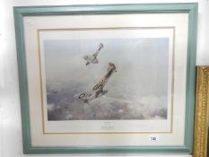 A limited edition Battle of Britain spitfire print 'Tally Ho' signed by pilot Sqn Ldr Brian