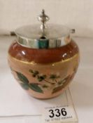 An early Macintyre preserve pot with silver plate lid (no spoon), circa 1890,