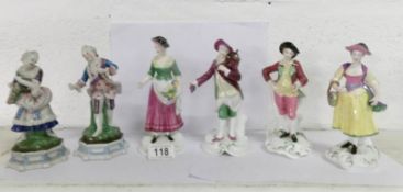 4 Chelsea Spode figures from the Rayleigh Park collection and a pair of German porcelain figures