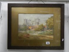 A framed and glazed watercolour of Ripon Cathedral by W Braithwaite (Nottingham artist), 14.75" x