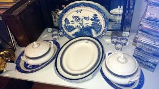 A mixed lot of blue and white including meat platters