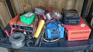 A box of battery chargers