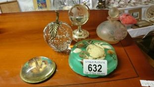 A mixed lot including paper weights, perfume bottle etc