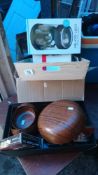 A mixed lot including coin saver, wooden salad bowls etc