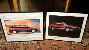 A pair of racing car prints