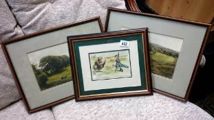 3 framed and glazed golfing prints