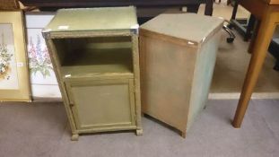 A bedside cabinet and a linen bin