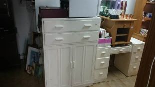 A painted dressing table and tall boy